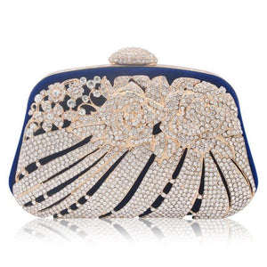 New Style Metallic Hollow Out Crystal Floral Women Evening Clutch Bag