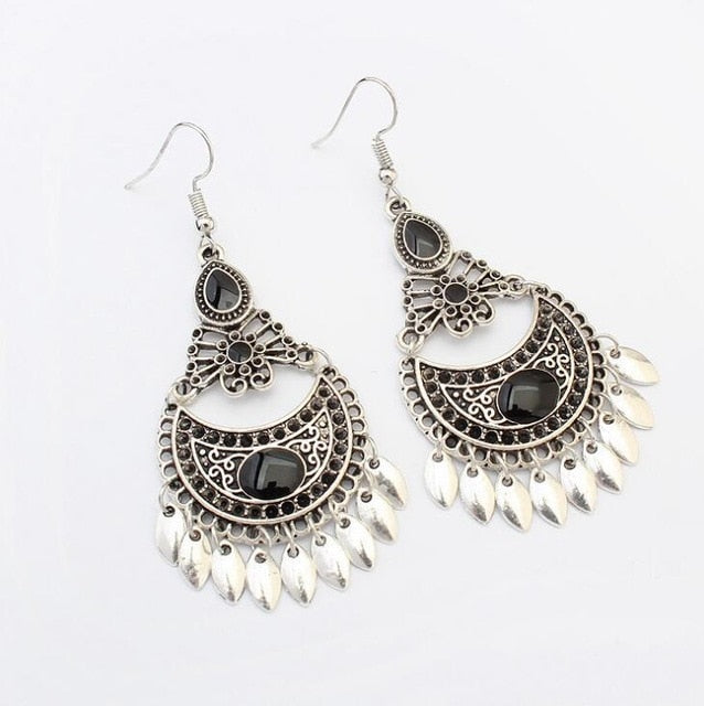 Poem snow Metal crescent fringed Earrings