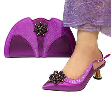 Load image into Gallery viewer, Purple color Fashion Italian Shoes With Matching Clutch Bag Hot African Big Wedding With High Heel Sandals and Bag Set