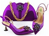 Load image into Gallery viewer, Purple color Fashion Italian Shoes With Matching Clutch Bag Hot African Big Wedding With High Heel Sandals and Bag Set