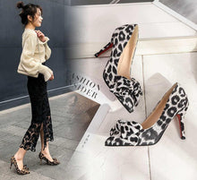 Load image into Gallery viewer, Summer Shoes Leopard Square High Hee Ladies Wedding Party Butterfly-knot