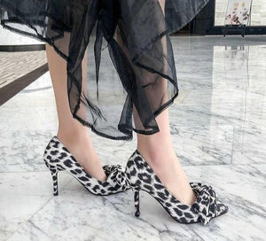 Summer Shoes Leopard Square High Hee Ladies Wedding Party Butterfly-knot