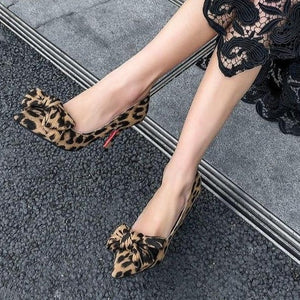Summer Shoes Leopard Square High Hee Ladies Wedding Party Butterfly-knot