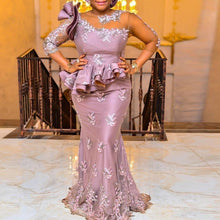 Load image into Gallery viewer, Aso Ebi Style African Mermaid Prom Dresses Long 3/4 Sleeves Nigeria Women Formal Gowns Plus Size Chic Evening Dress Abendkleider