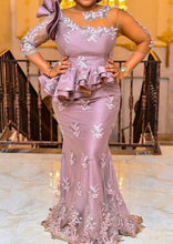 Load image into Gallery viewer, Aso Ebi Style African Mermaid Prom Dresses Long 3/4 Sleeves Nigeria Women Formal Gowns Plus Size Chic Evening Dress Abendkleider