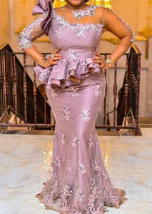 Aso Ebi Style African Mermaid Prom Dresses Long 3/4 Sleeves Nigeria Women Formal Gowns Plus Size Chic Evening Dress Abendkleider