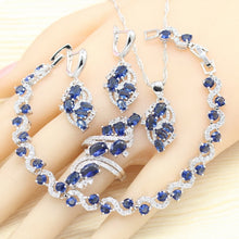 Load image into Gallery viewer, 925 Silver Jewelry Sets For Women Royal Blue Semi-precious Earrings Bracelet Rings Necklace Pendant Wedding Jewelry Gift Box