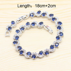 925 Silver Jewelry Sets For Women Royal Blue Semi-precious Earrings Bracelet Rings Necklace Pendant Wedding Jewelry Gift Box