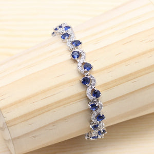 925 Silver Jewelry Sets For Women Royal Blue Semi-precious Earrings Bracelet Rings Necklace Pendant Wedding Jewelry Gift Box