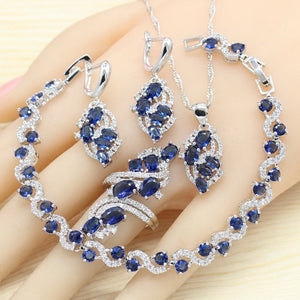 925 Silver Jewelry Sets For Women Royal Blue Semi-precious Earrings Bracelet Rings Necklace Pendant Wedding Jewelry Gift Box