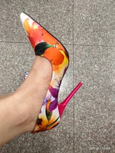 Load image into Gallery viewer, Colorful Ladies Floral Printing Shallow Slip On Pointed Toe