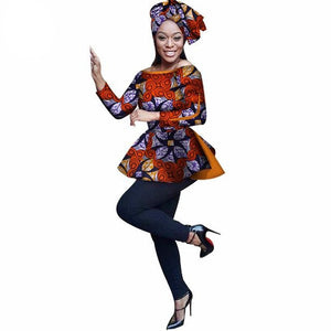 2019 African Print Wax Shirt for Women Dashiki Long Sleeves Africa Clothing Plus Size Traditional African Clothing WY3121