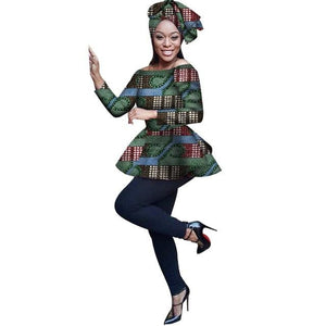 2019 African Print Wax Shirt for Women Dashiki Long Sleeves Africa Clothing Plus Size Traditional African Clothing WY3121