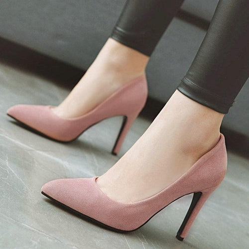 QUTAA 2020 Women Pumps Fashion Women Shoes Spring/autumn All Match Thin High Heel Pointed Toe Flock Wedding Pumps Size 34-43