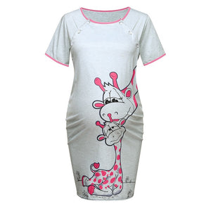 Cartoon Print Short sleeve Nightdress cotton Pregnant casual clothes.