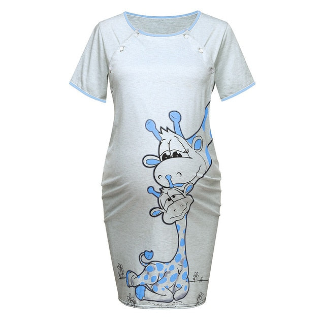 Cartoon Print Short sleeve Nightdress cotton Pregnant casual clothes.