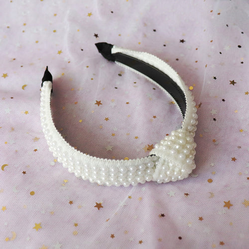 Black White Pearl Headbands for Women Cross Tie Hairbands Spanish Style Headwear Headband Knitted Hair Accessories