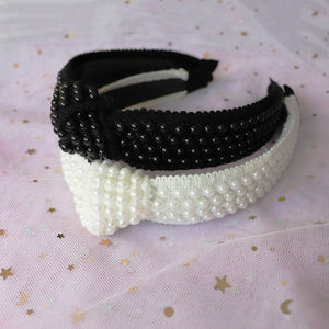 Black White Pearl Headbands for Women Cross Tie Hairbands Spanish Style Headwear Headband Knitted Hair Accessories