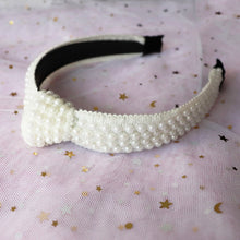 Load image into Gallery viewer, Black White Pearl Headbands for Women Cross Tie Hairbands Spanish Style Headwear Headband Knitted Hair Accessories