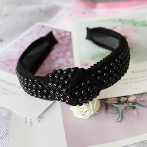 Black White Pearl Headbands for Women Cross Tie Hairbands Spanish Style Headwear Headband Knitted Hair Accessories