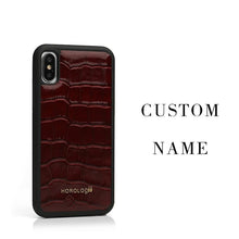 Load image into Gallery viewer, Fashion Black embossed Crocodile Pattern Genuine cow Leather Phone Case For iphone 7 plus X Covers Xr Xs Max custom name service