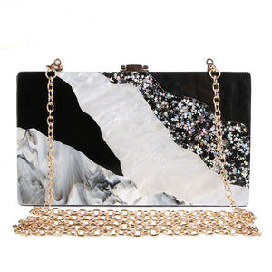 Acrylic Clutch Marble pattern evening luxury women clutch bag black white flap