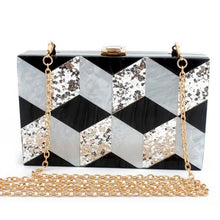 Load image into Gallery viewer, Acrylic Clutch Marble pattern evening luxury women clutch bag black white flap