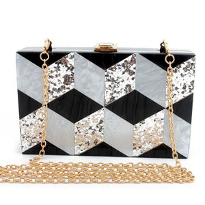 Acrylic Clutch Marble pattern evening luxury women clutch bag black white flap