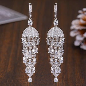 Luxury Trendy Long Tassel Rain Drop Dangle Earrings for Women Zircon CZ Crystal Earring