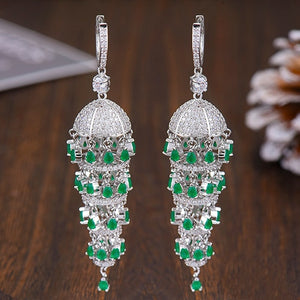 Luxury Trendy Long Tassel Rain Drop Dangle Earrings for Women Zircon CZ Crystal Earring