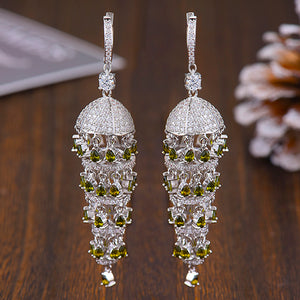 Luxury Trendy Long Tassel Rain Drop Dangle Earrings for Women Zircon CZ Crystal Earring