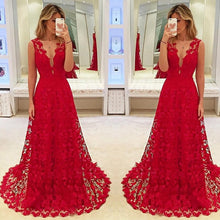 Load image into Gallery viewer, hirigin Elegant Women Deep V-neck Floral Lace Hollow Out Long Maxi Dress Evening Formal Party Prom Ball Gown Red Vestido