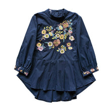 Load image into Gallery viewer, Spring Autumn Casual Sweet Shirt Women Clothing Stand Collar Long Sleeve Floral Embroidery Tops Cotton Blouse Blusa Plus Size