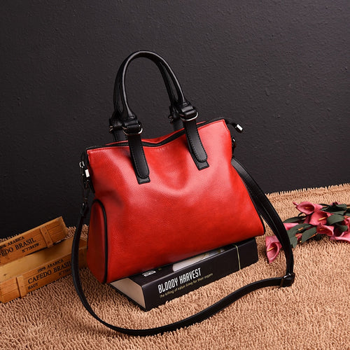 Yonder Women genuine leather handbag vintage shoulder bag female designer Black/Red