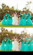 Load image into Gallery viewer, Hot South African Nigerian Bridesmaid Dresses Mermaid Maid Of Honor Gowns For Wedding Off Shoulder Turquoise Bridesmaid Dress