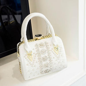 White Ladies Hand Bag Crystal Diamond