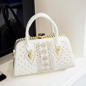White Ladies Hand Bag Crystal Diamond