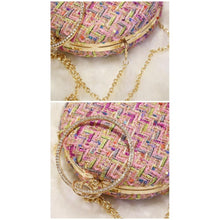 Load image into Gallery viewer, Plaid Fabric Round Handbag Clutch With Rhinestone Handle Wedding Bridal Party .