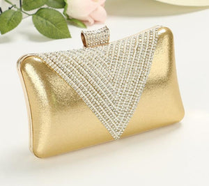 Women Gold Clutch Bag Mini Handbag Purse Rhinestone