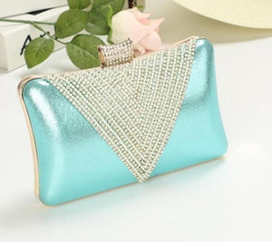 Women Gold Clutch Bag Mini Handbag Purse Rhinestone