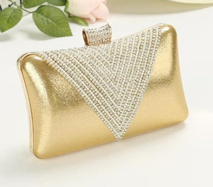 Women Gold Clutch Bag Mini Handbag Purse Rhinestone