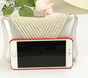 Women Gold Clutch Bag Mini Handbag Purse Rhinestone