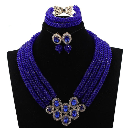 Big Nigerian African Royal Blue Beads Wedding Jewelry Set