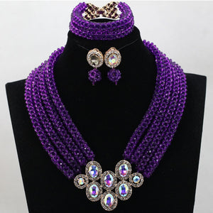 Big Nigerian African Royal Blue Beads Wedding Jewelry Set