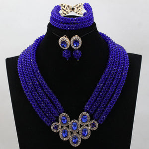 Big Nigerian African Royal Blue Beads Wedding Jewelry Set