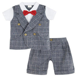 Baby Baptism  Tuxedo Formal Outfit  Striped Vest+Short 2pcS Shirt