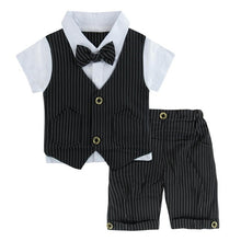 Load image into Gallery viewer, Baby Baptism  Tuxedo Formal Outfit  Striped Vest+Short 2pcS Shirt