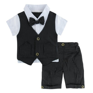 Baby Baptism  Tuxedo Formal Outfit  Striped Vest+Short 2pcS Shirt