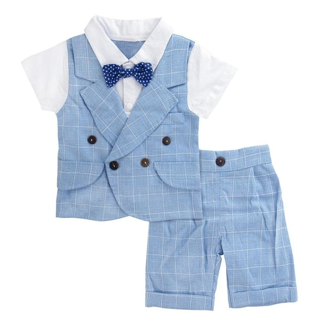 Baby Baptism  Tuxedo Formal Outfit  Striped Vest+Short 2pcS Shirt