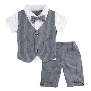 Baby Baptism  Tuxedo Formal Outfit  Striped Vest+Short 2pcS Shirt